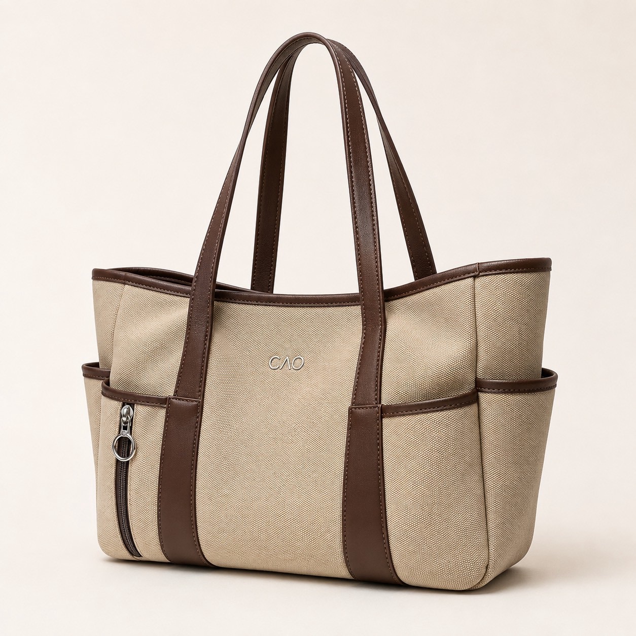 CAO Tote in Brown / Ecru, front
