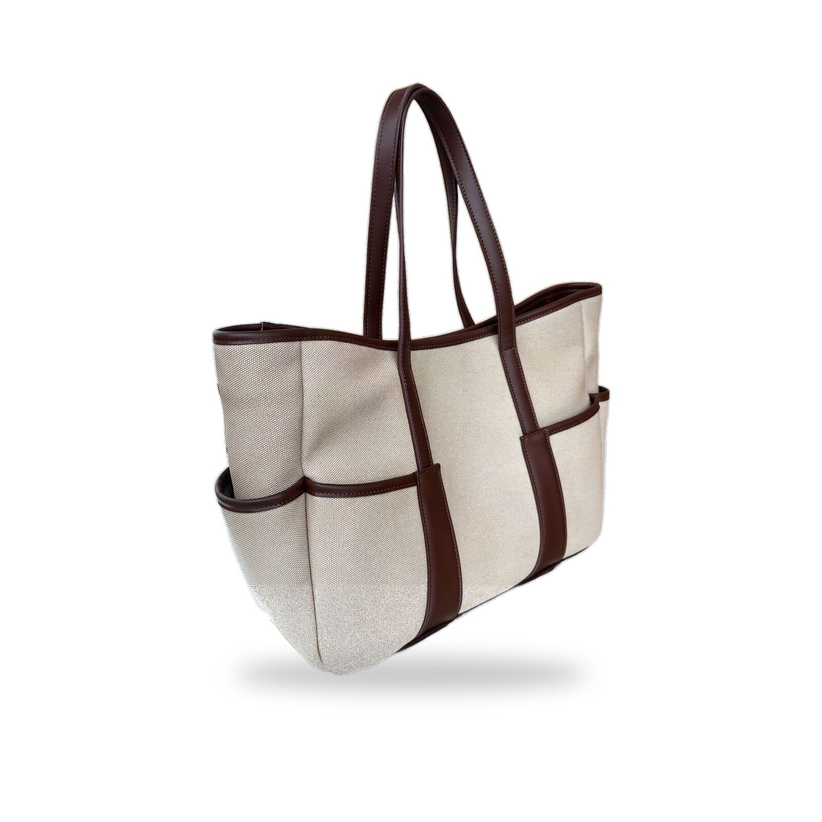 CAO Tote in Brown / Ecru, three-quarter view